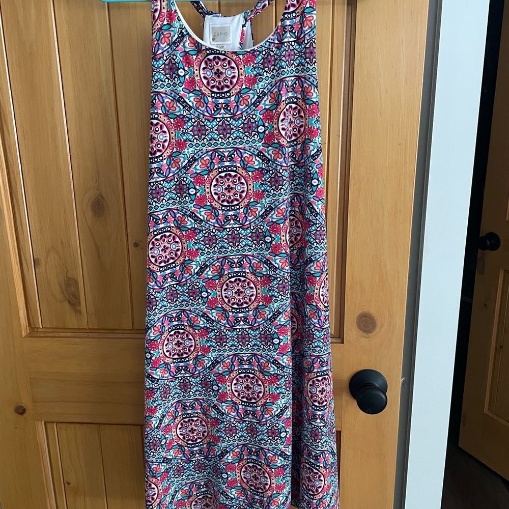 Cupio Blue and Red Halter Sundress Midi